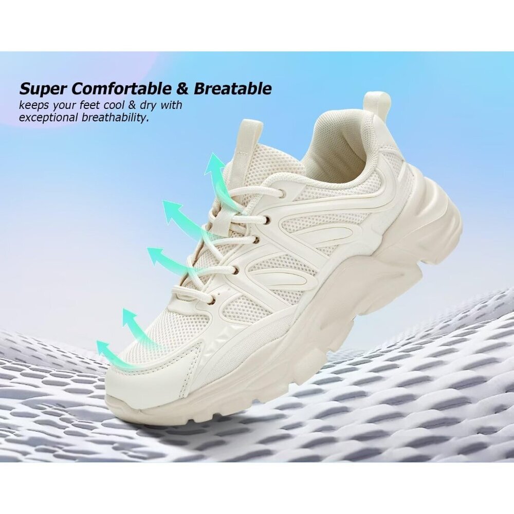 Women's Beige Slip-On Running Shoes Lightweight Mesh Walking Sneakers for Gym - Picture 4 of 7